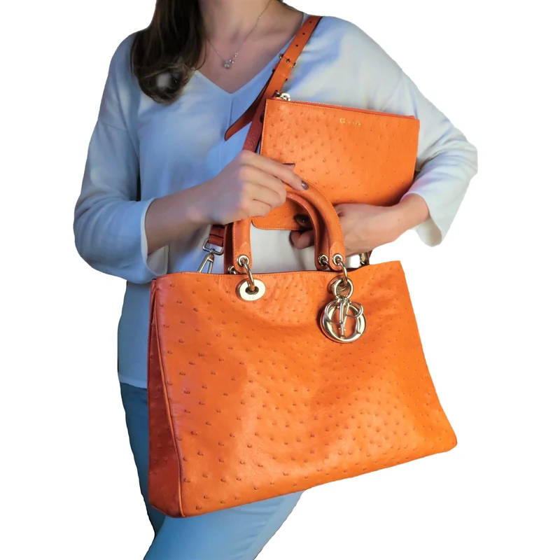 Christian Dior Limited Edition Ostrich Large Diorissimo Shoulder Bag (779)
