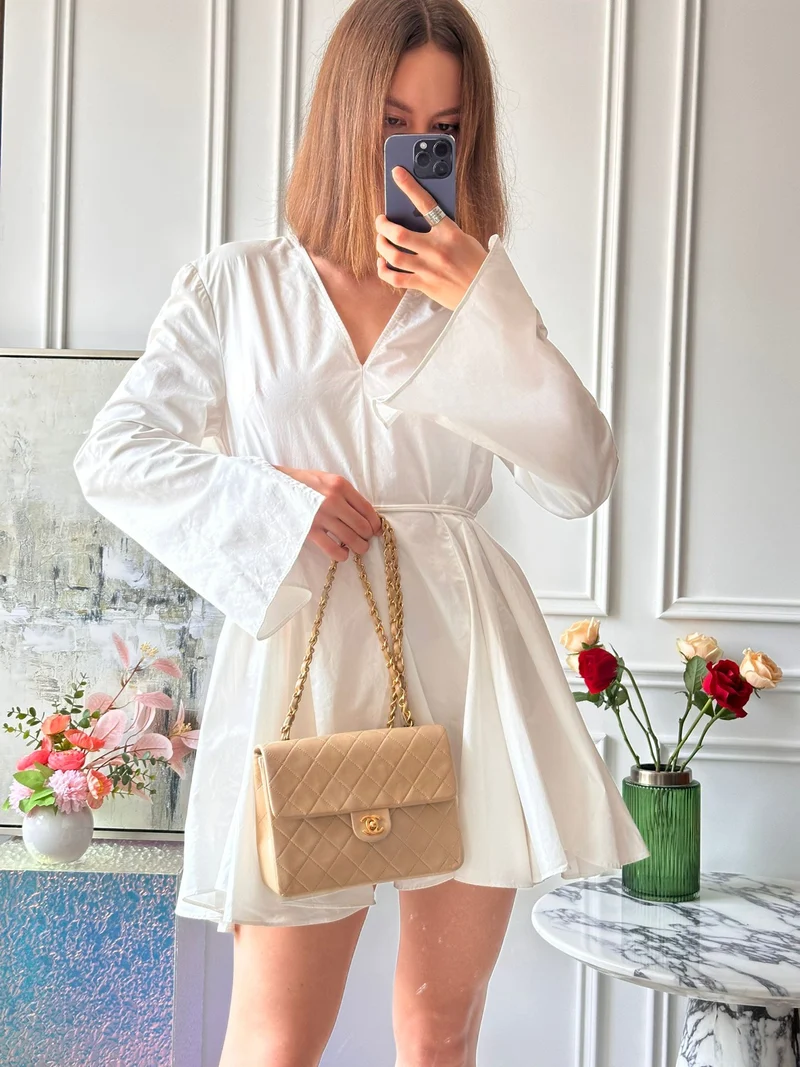 Chanel Vintage Classic Mini Square Bag Beige 24 Karat Gold