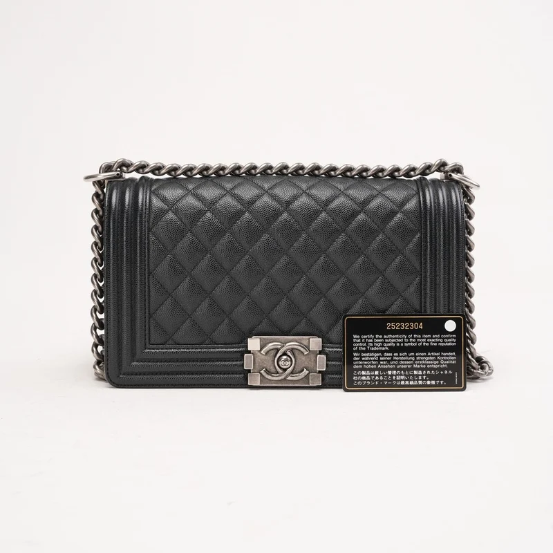 Chanel Medium Boy Flap Black Caviar Silver Hardware 2018