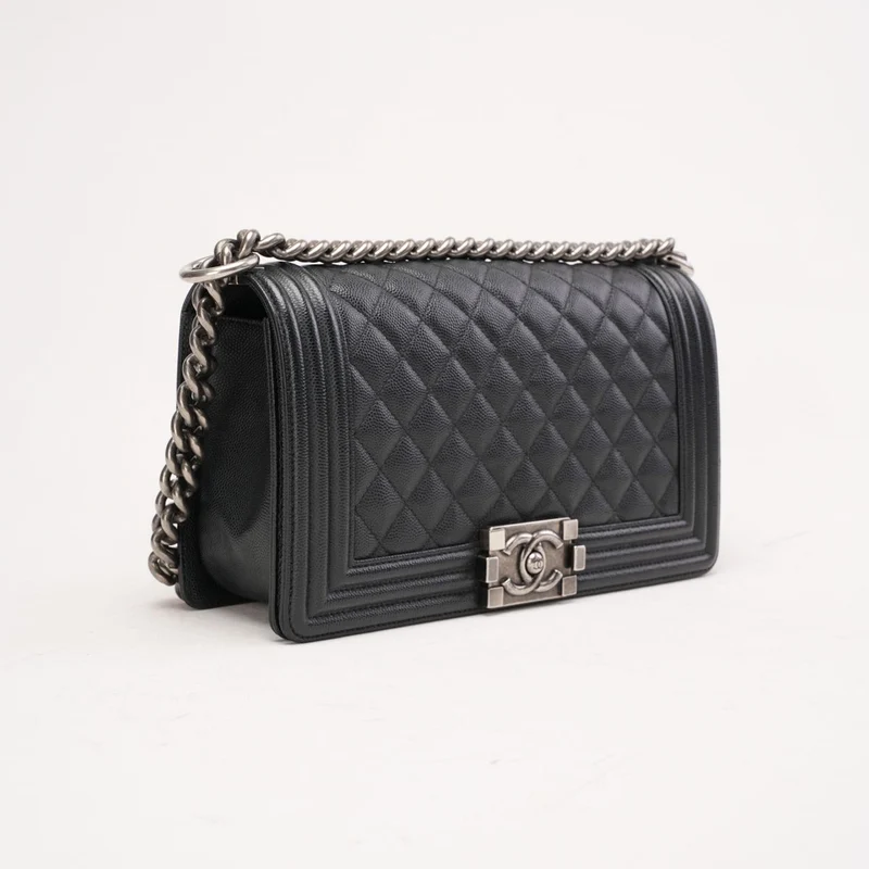 Chanel Medium Boy Flap Black Caviar Silver Hardware 2018