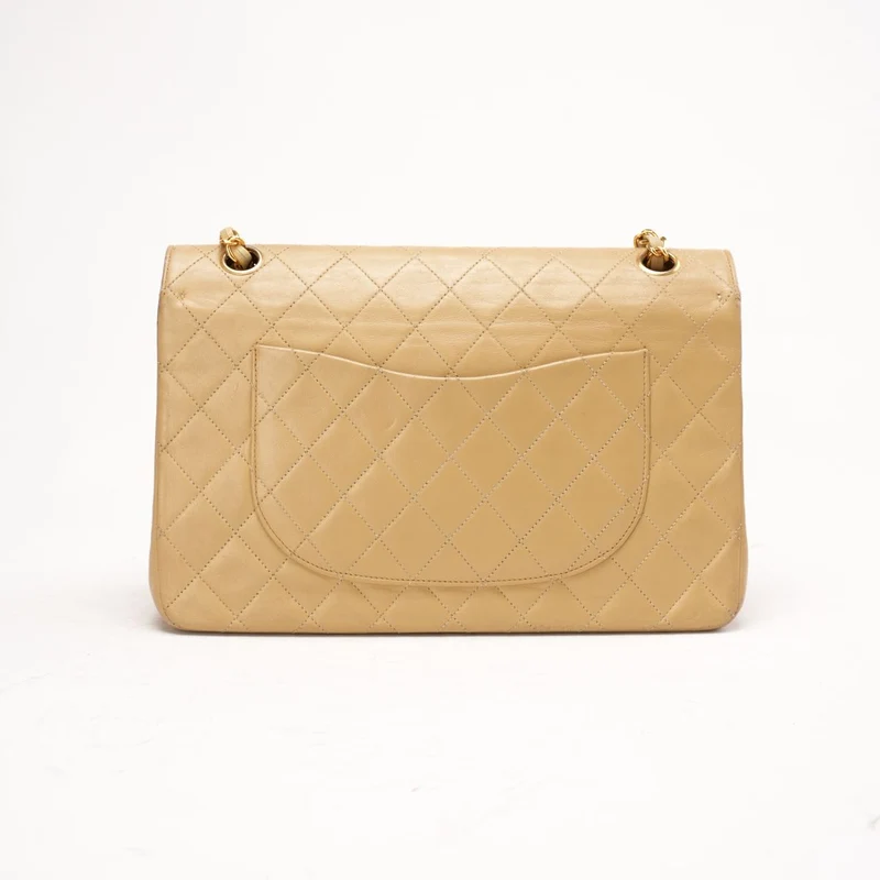 Chanel Vintage Beige Lammleder Medium Classic Double Flap Bag 1988