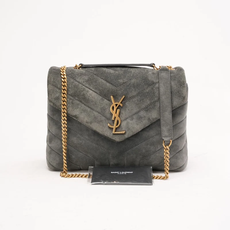 Saint Laurent Kleine LouLou Tasche aus grauem Wildleder 2022