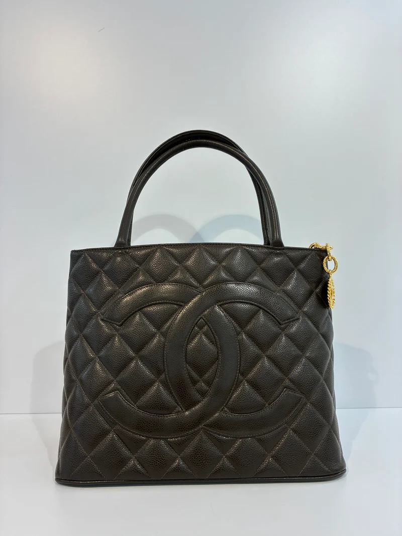 Seltene Chanel Vintage Medallion Tote Caviar Dunkelbraun 1999