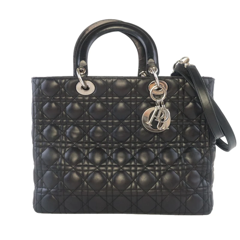 Christian Dior Black Cannage Lambskin Large Lady Dior Shoulder Bag