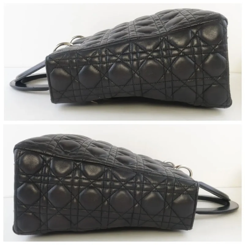 Christian Dior Black Cannage Lambskin Large Lady Dior Shoulder Bag