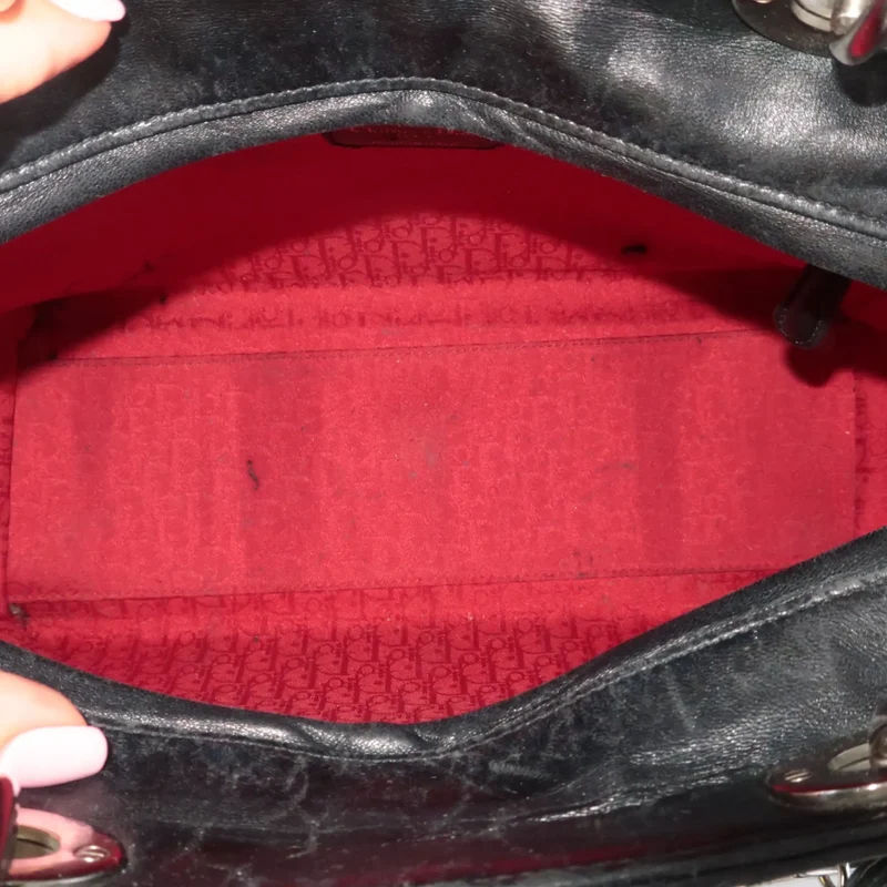 Christian Dior Black Cannage Lambskin Large Lady Dior Shoulder Bag