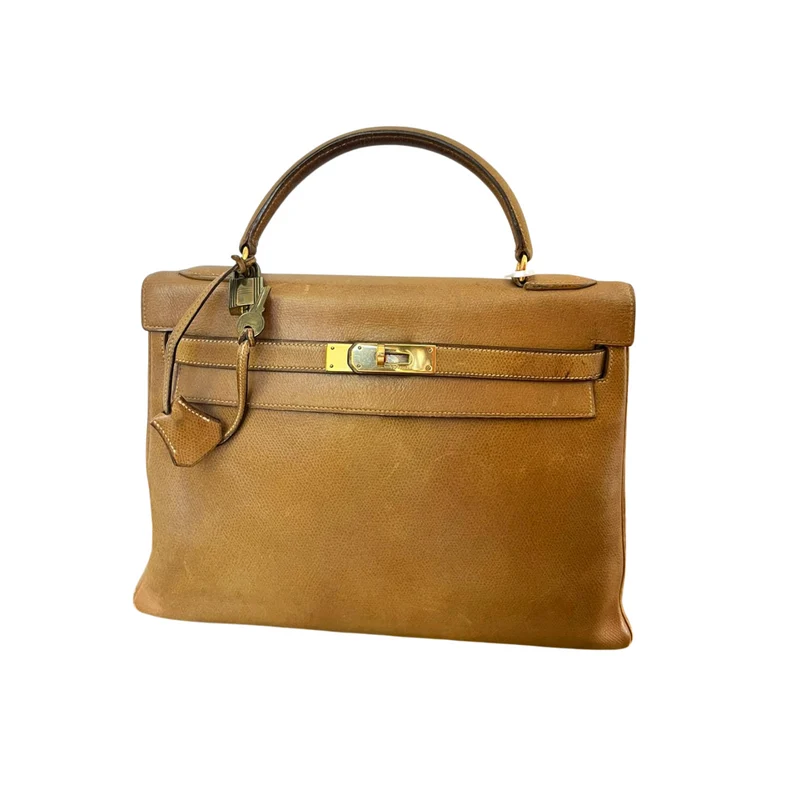 Hermes Vintage Kelly 32 Courchevel Leder Gold 1978