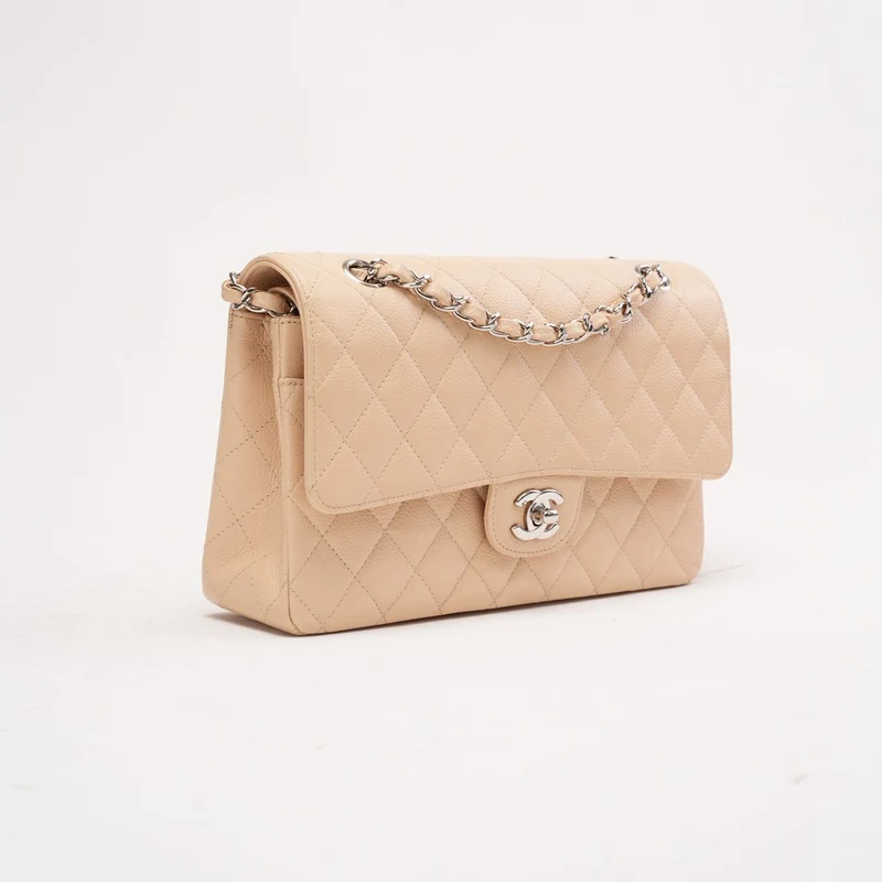 Chanel Medium Classic Double Flap Bag Caviar Beige 2011