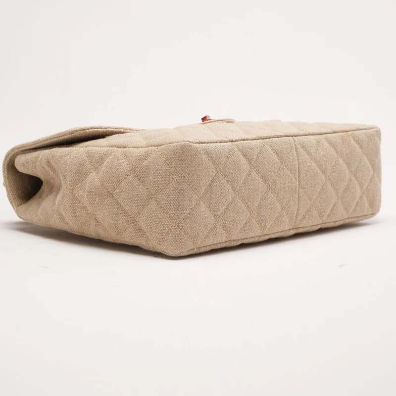 Chanel Vintage Jumbo Classic Single Flap Leinen-Canvas Beige 1997