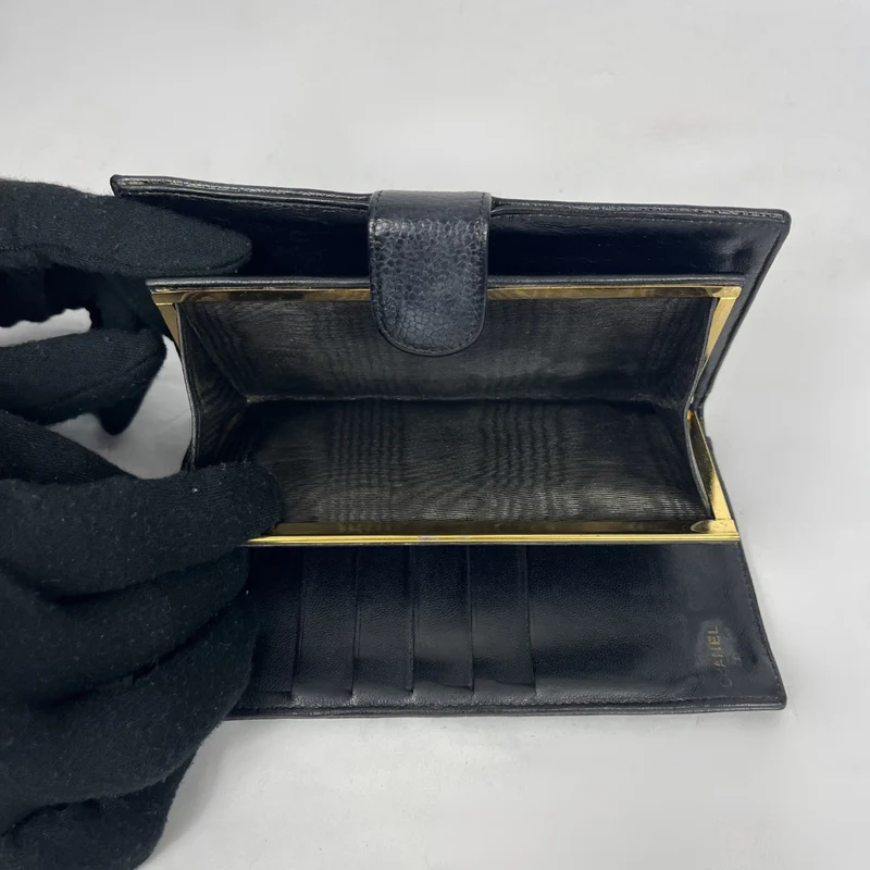 Chanel Caviar CC French Long Wallet in Schwarz