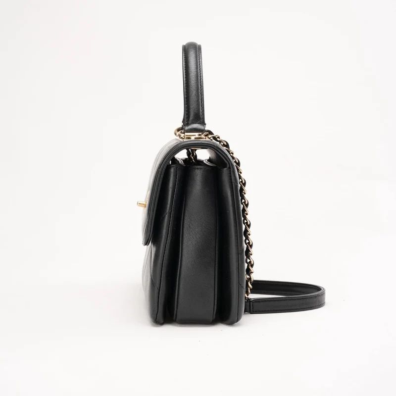 Chanel Small Trendy CC Top Handle Flap Bag aus schwarzem Lammleder, 2019