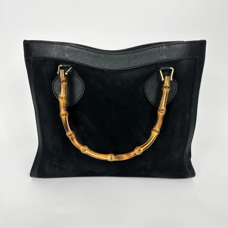 Gucci Schwarze Wildleder-Bambus-Schultertasche