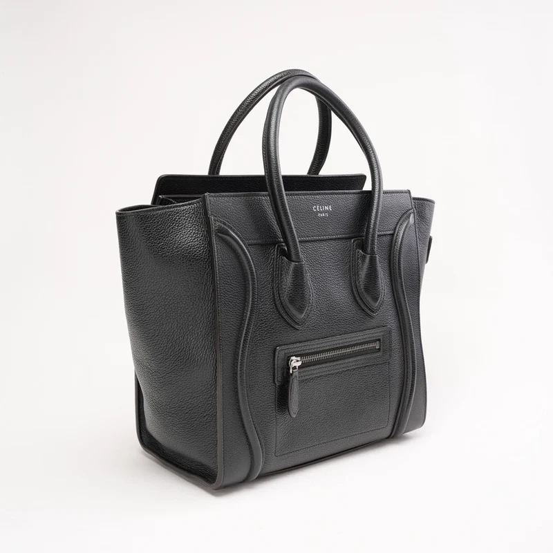 Celine Micro Luggage Tote Bag aus schwarzem, genarbtem Kalbsleder, 2018
