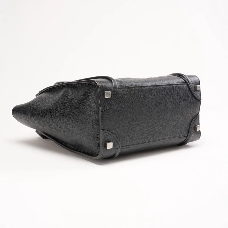 Celine Micro Luggage Tote Bag aus schwarzem, genarbtem Kalbsleder, 2018
