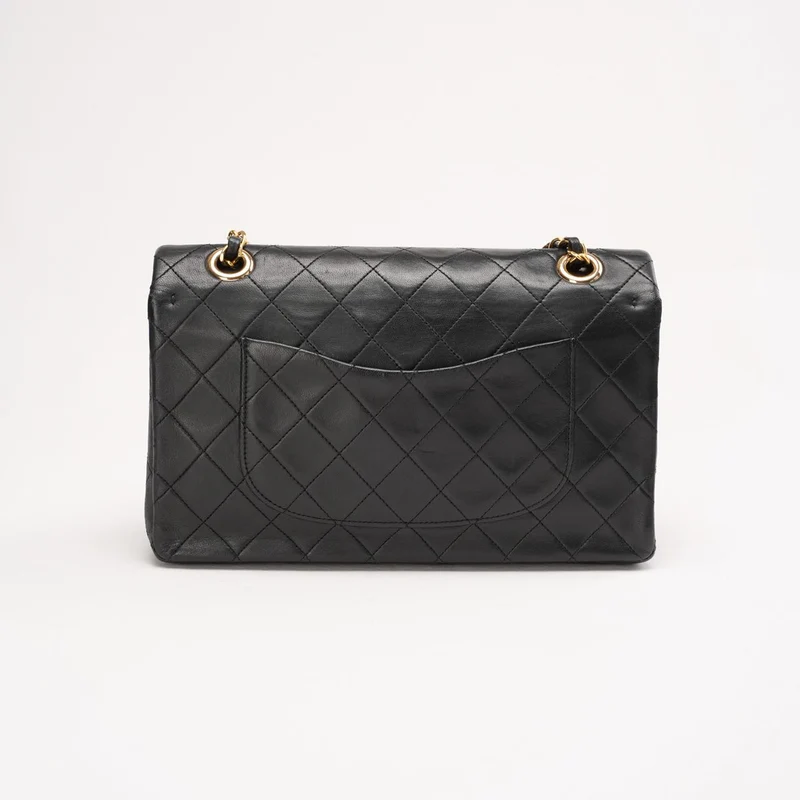 Chanel Vintage Medium Classic Double Flap Bag aus Lammleder, Schwarz, 1988