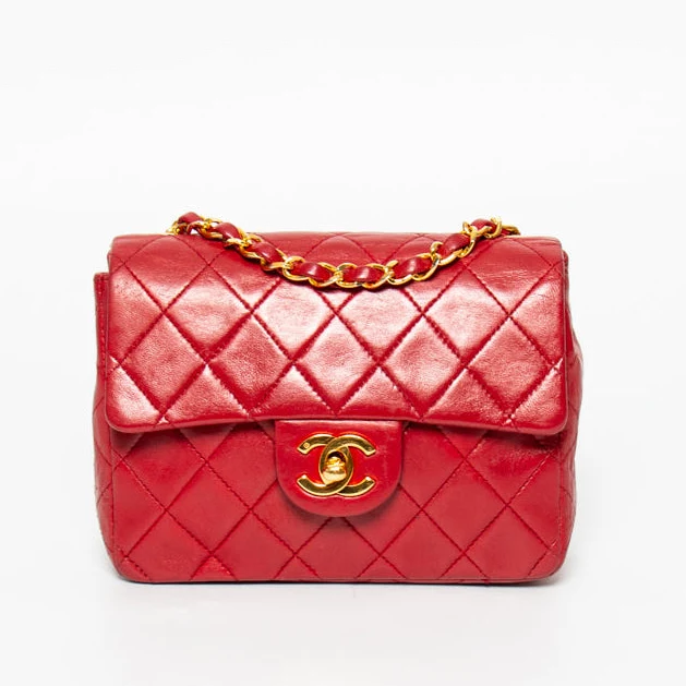 Chanel Vintage Mini Square Single Flap Rot 1991