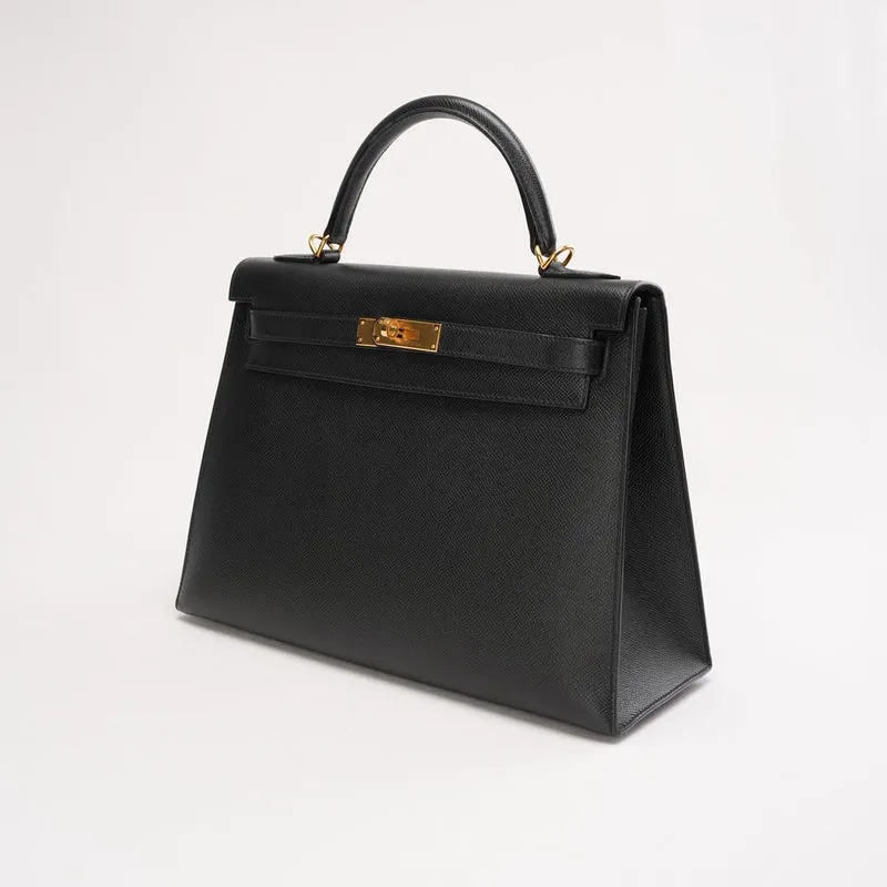 Hermès Kelly Sellier 32 Epsom Leder R Square Schwarz 2014