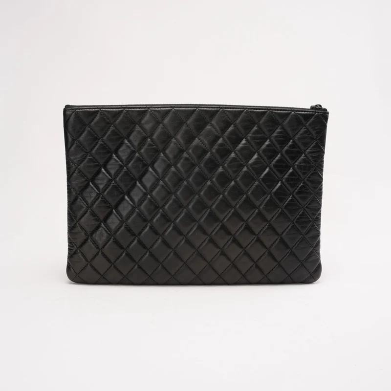 Chanel Mademoiselle CC Bicolor Clutch aus Lammleder, groß, Schwarz, 2017