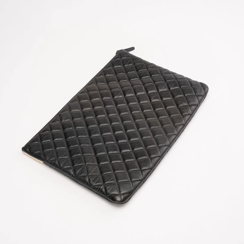 Chanel Mademoiselle CC Bicolor Clutch aus Lammleder, groß, Schwarz, 2017