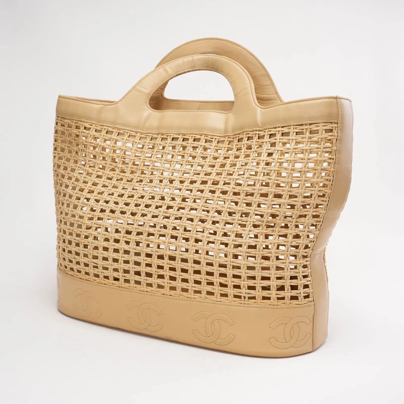 „Seltene“ Chanel Handtasche COCO Mark Tote Strohtasche Beige 1997