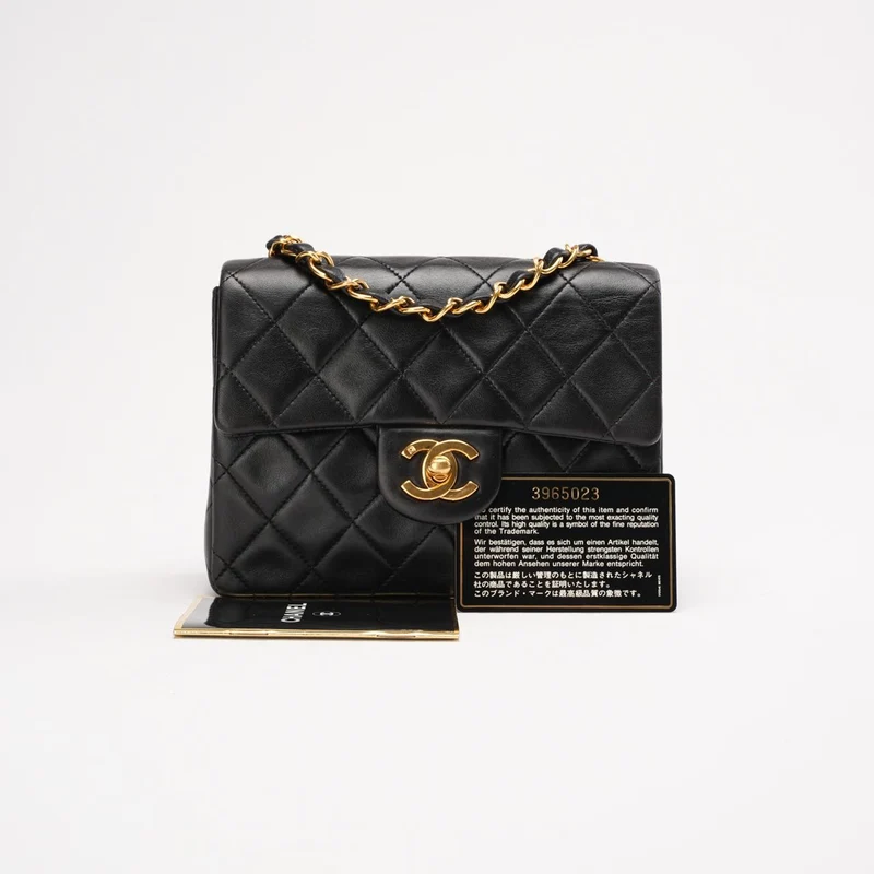 Chanel Vintage Mini Square Classic Flap Bag aus Lammleder, Schwarz, 1996
