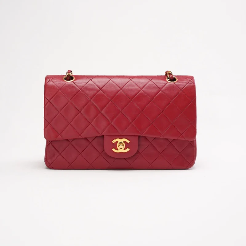 Chanel Vintage Medium Double Flap Lammleder Rot 1991