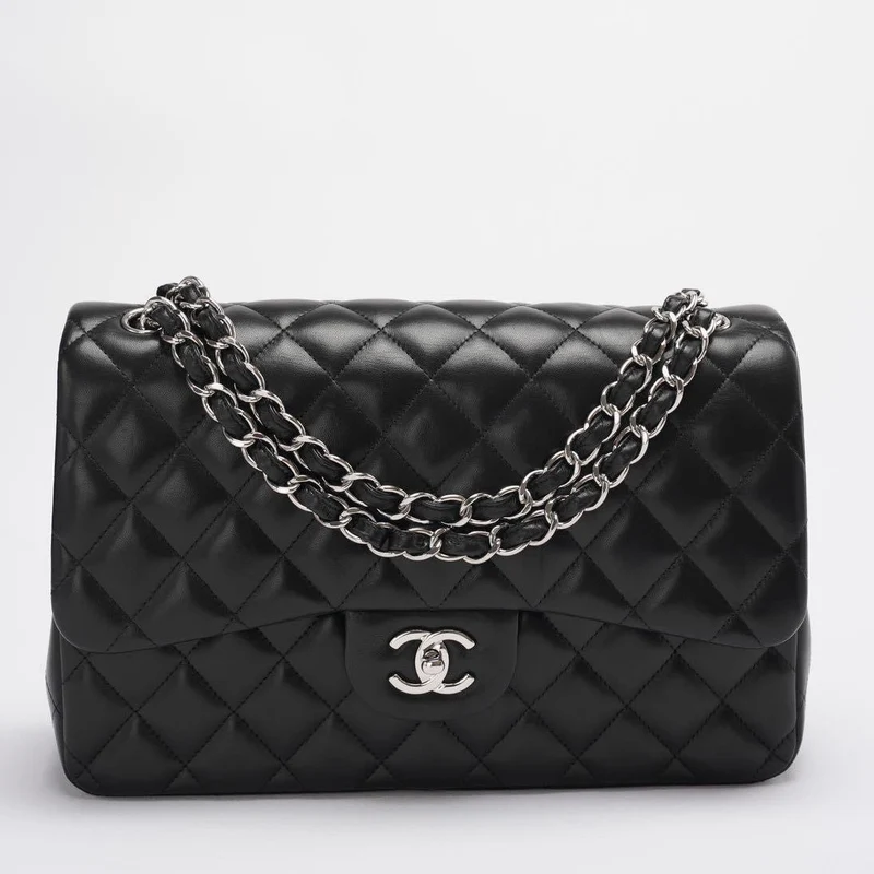 Chanel Classic Flap Bag Lambskin Black Bag Jumbo in Silver Hardware Teil 3 für Daniel exklusiv