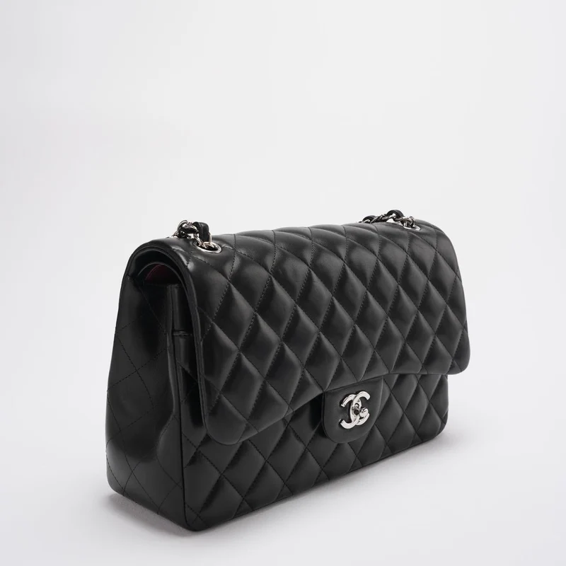 Chanel Classic Flap Bag Lambskin Black Bag Jumbo in Silver Hardware Teil 3 für Daniel exklusiv