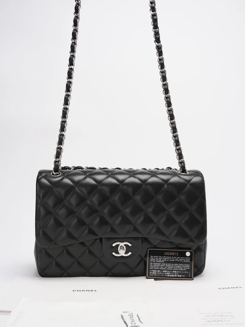 Chanel Classic Flap Bag Lambskin Black Bag Jumbo in Silver Hardware Teil 3 für Daniel exklusiv