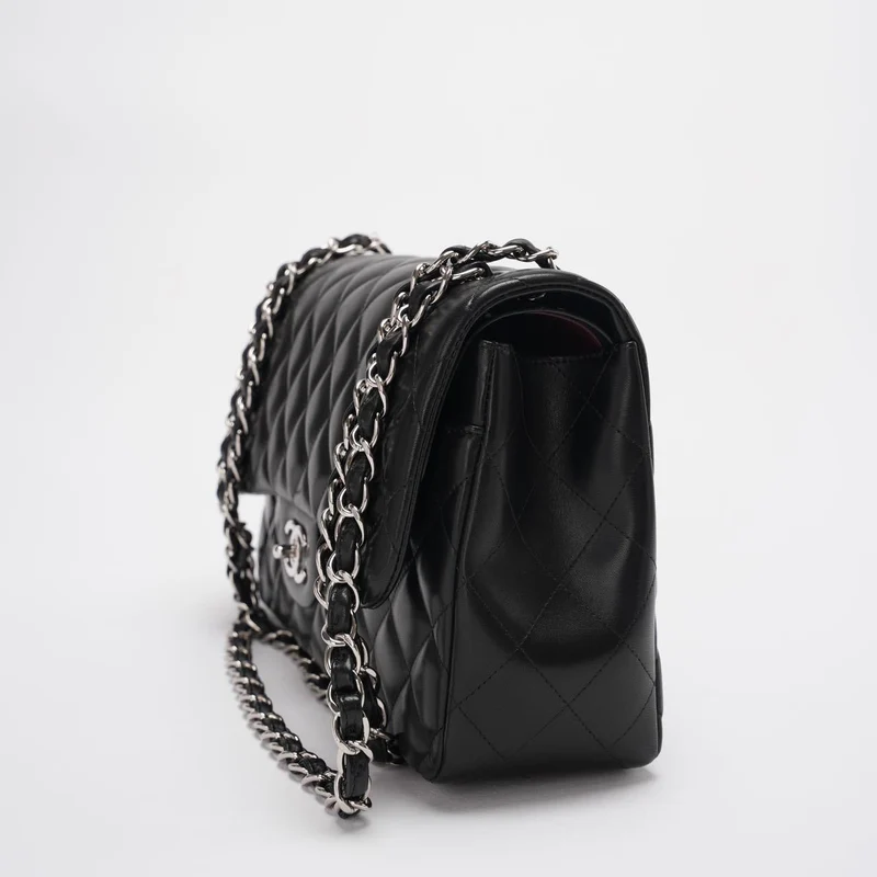 Chanel Classic Flap Bag Lambskin Black Bag Jumbo in Silver Hardware Teil 3 für Daniel exklusiv