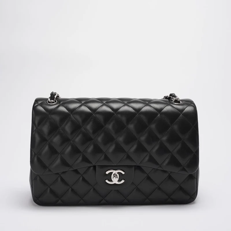 Chanel Classic Flap Bag Lambskin Black Bag Jumbo in Silver Hardware Teil 3 für Daniel exklusiv