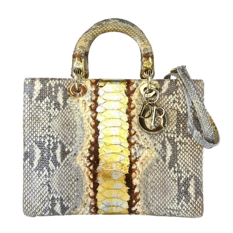 Dior Gold Python Lady Dior Large Shoulder Bag