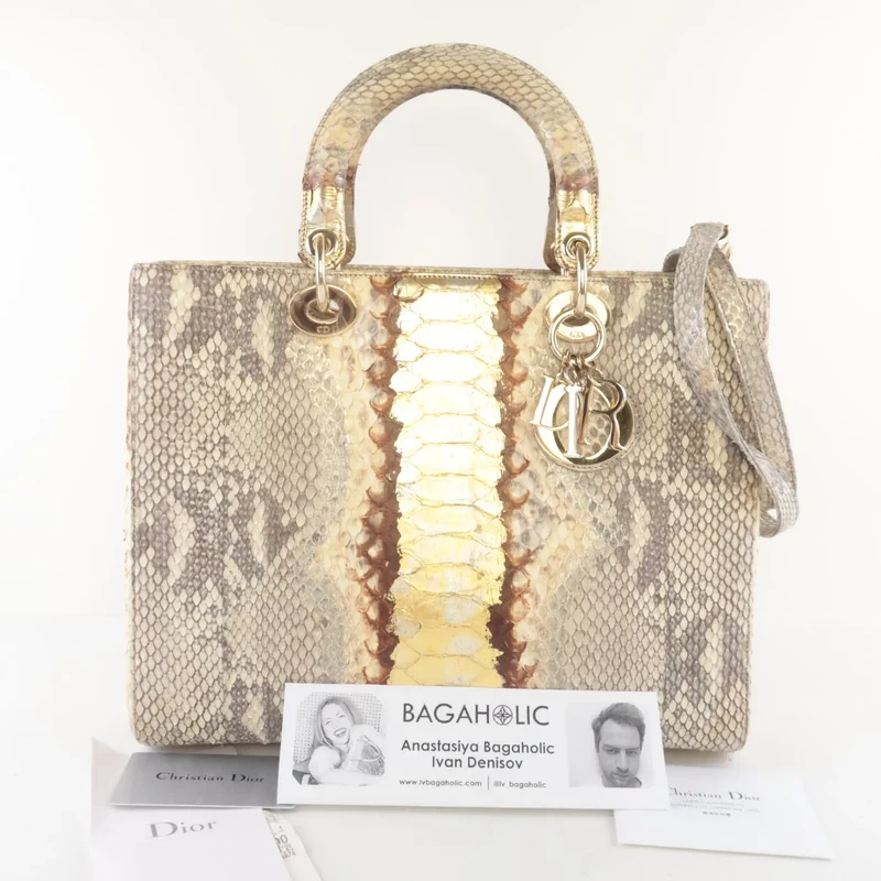Dior Gold Python Lady Dior Large Shoulder Bag