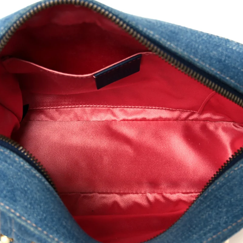 Gucci Denim Matelassé Perlenbesetzte kleine GG Marmont Kette Blau