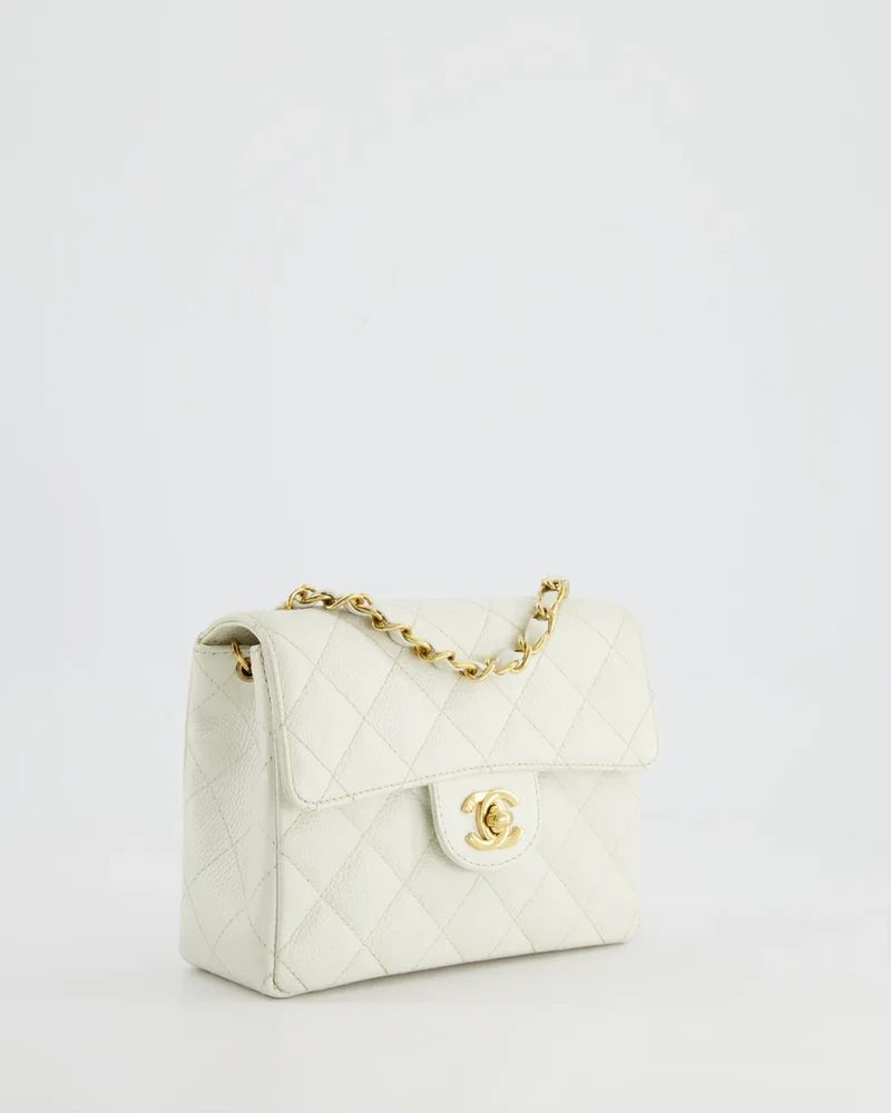 Chanel Vintage Mini Square Flap Caviar Weiß 2004