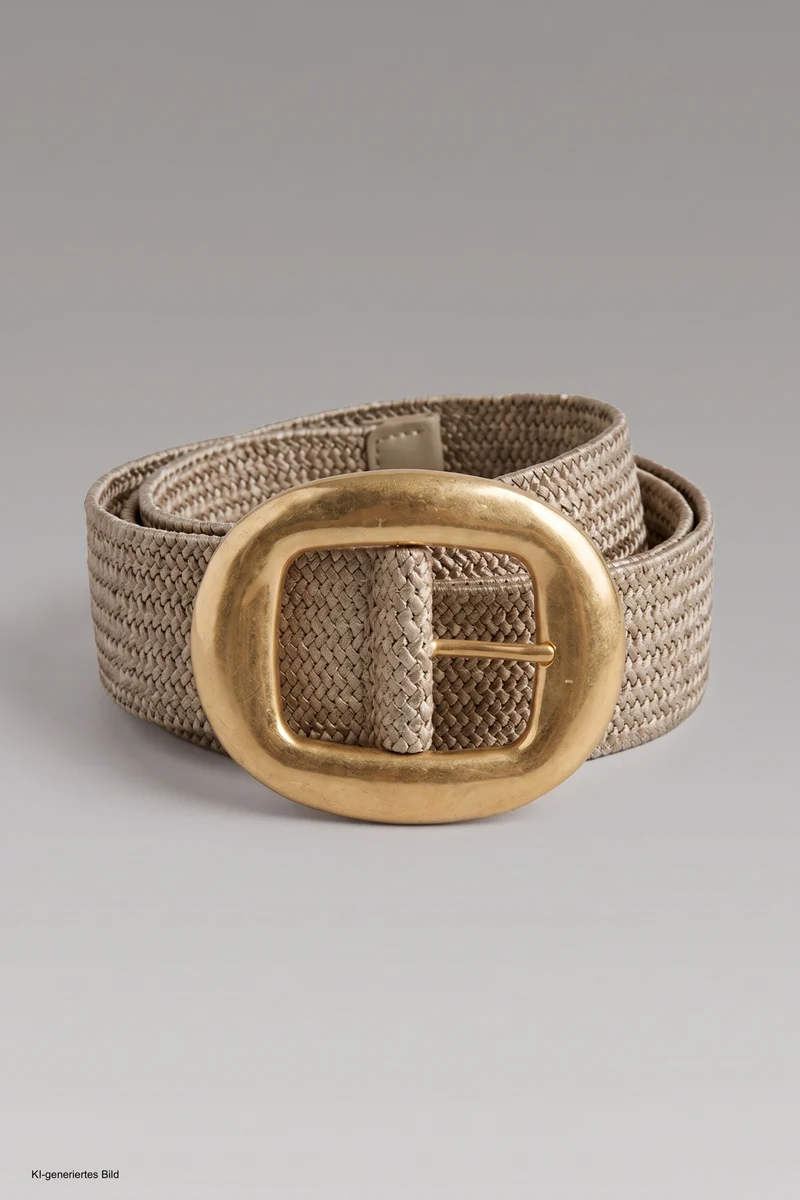Stretchgürtel mit großer Schnalle, taupe-gold