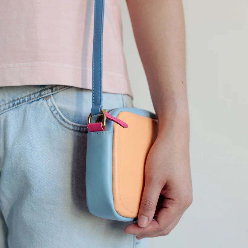Handtasche ZIP S Himmelblau / Pink / Aprikose / Hellblau