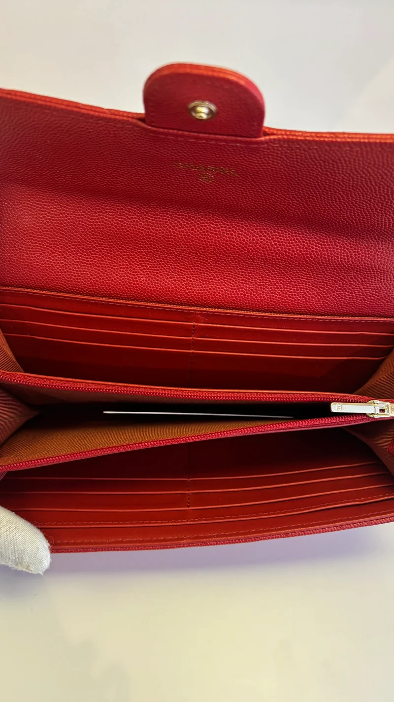 Chanel Classic Long Flap Wallet Caviar Red 2020