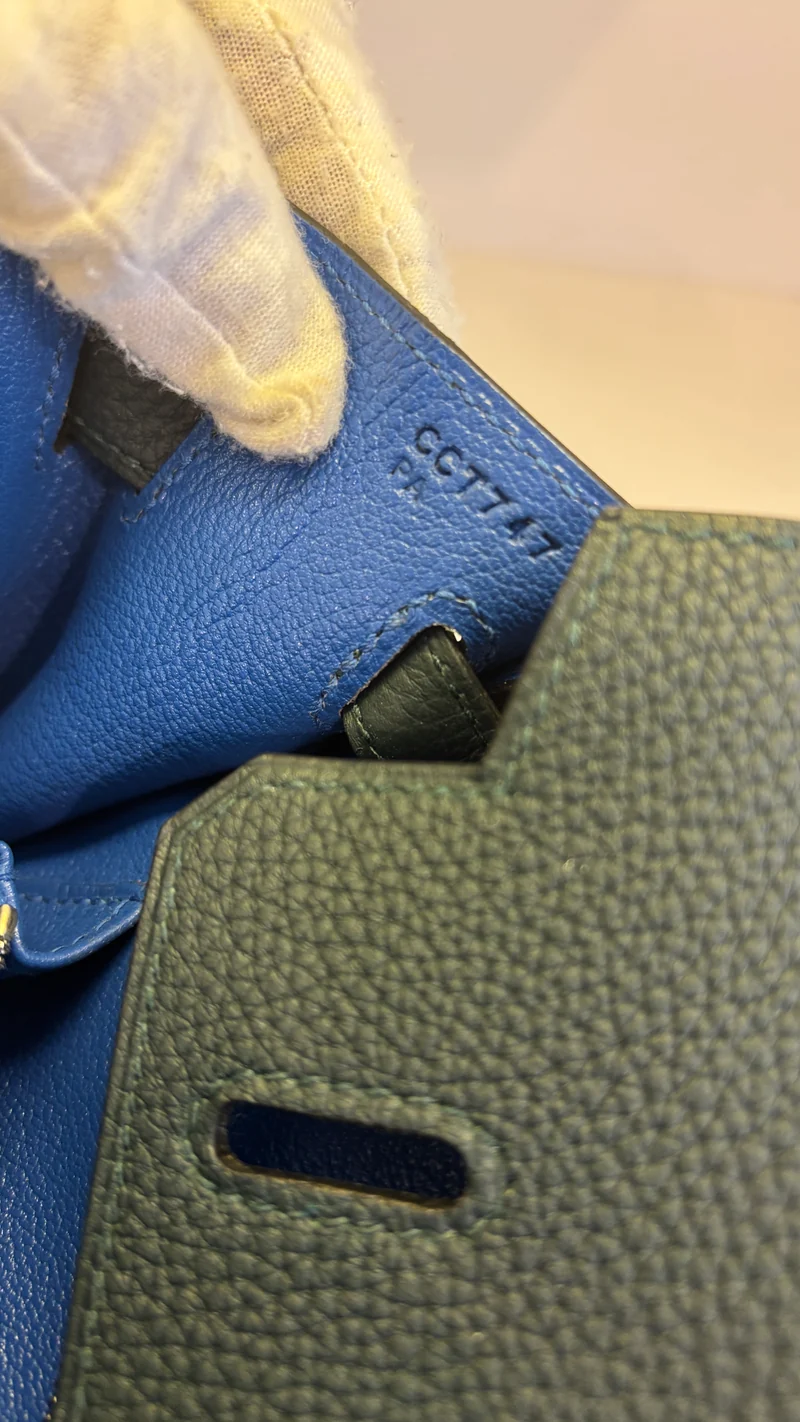 Hermes Birkin 25 Handtasche aus grünem Cyprès- und blauem Zellige Officier Togo-Leder 2018