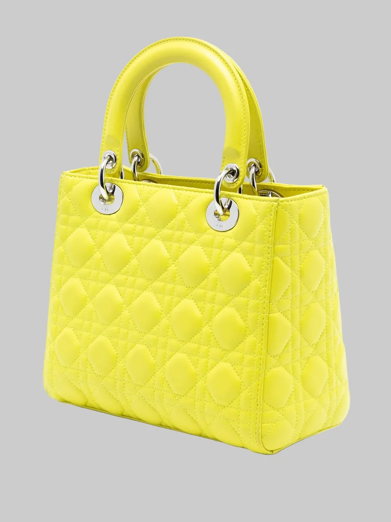 Dior Lady Dior Medium Lambskin Yellow 2013