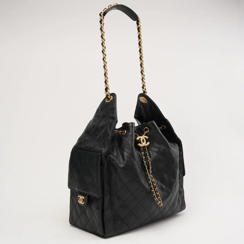 Chanel 25 Medium genarbtes Kalbsleder & Gold-Tone Schwarz 2025