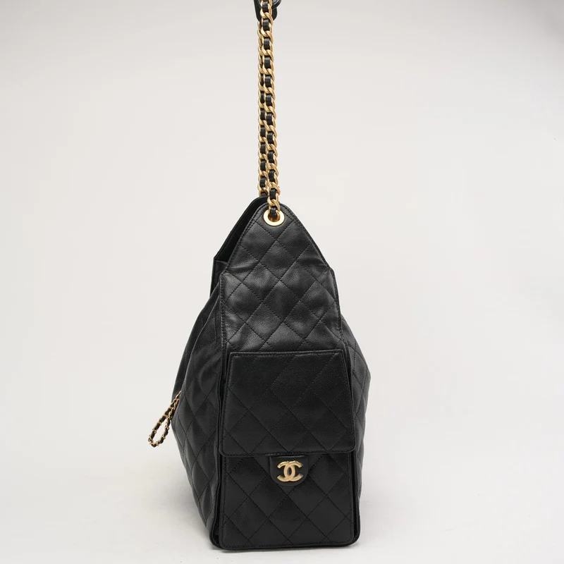 Chanel 25 Medium genarbtes Kalbsleder & Gold-Tone Schwarz 2025