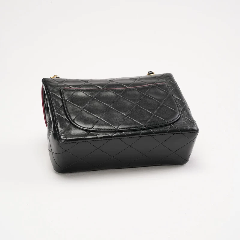 Chanel Vintage Mini Square Flap Bag Lamm Schwarz Rot 1991