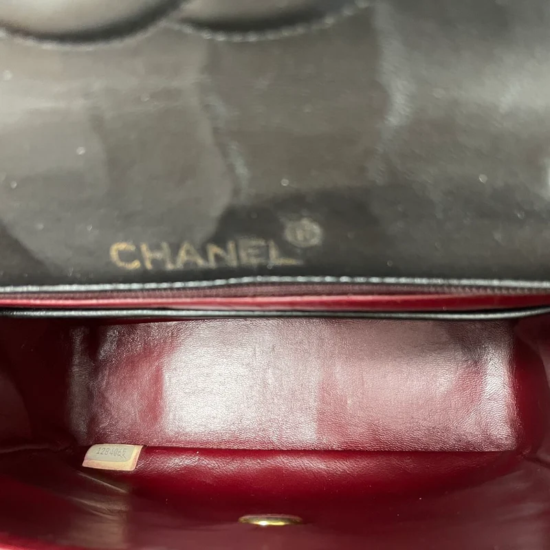Chanel Vintage Mini Square Flap Bag Lamm Schwarz Rot 1991