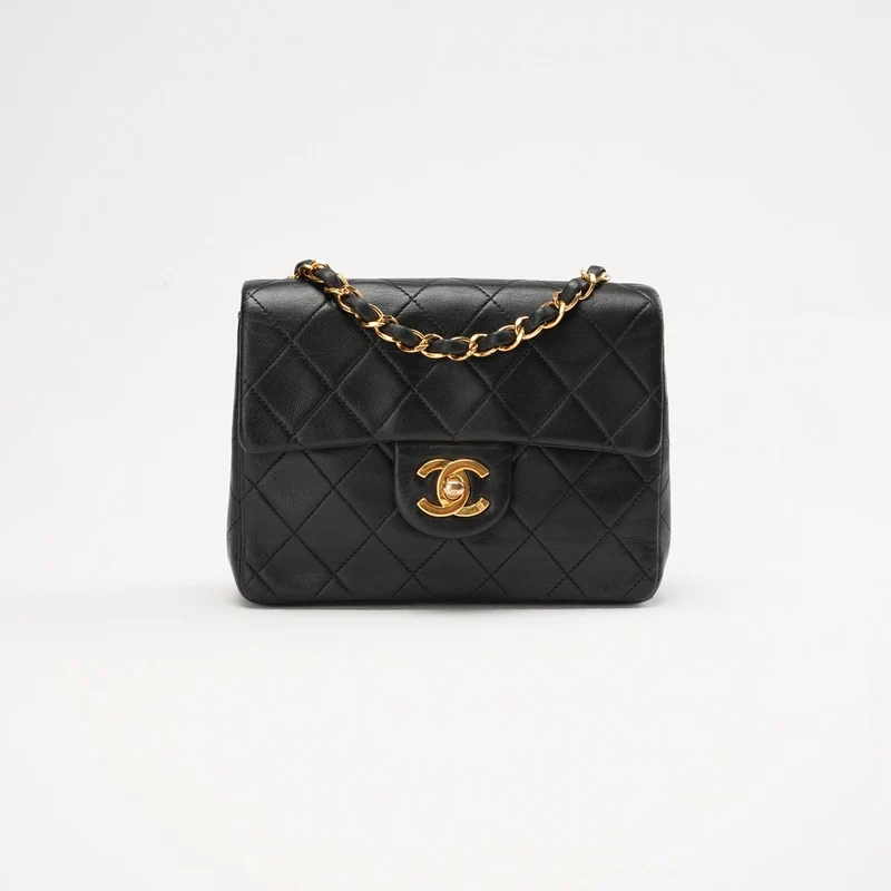 Chanel Vintage Mini Square Classic Flap Lammleder, Schwarz, 1996