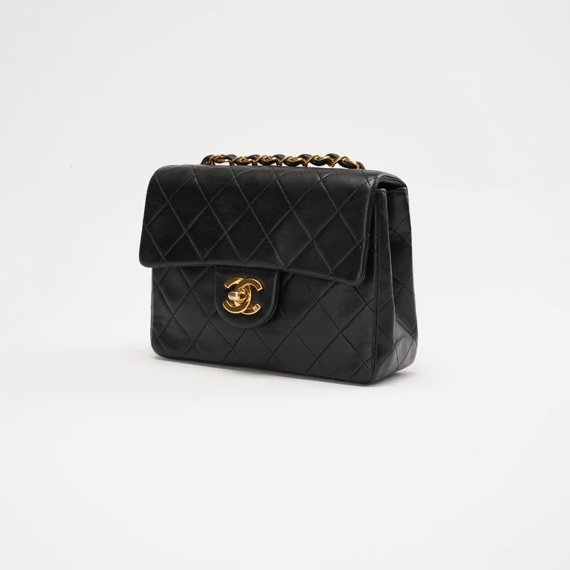 Chanel Vintage Mini Square Classic Flap Lammleder, Schwarz, 1996