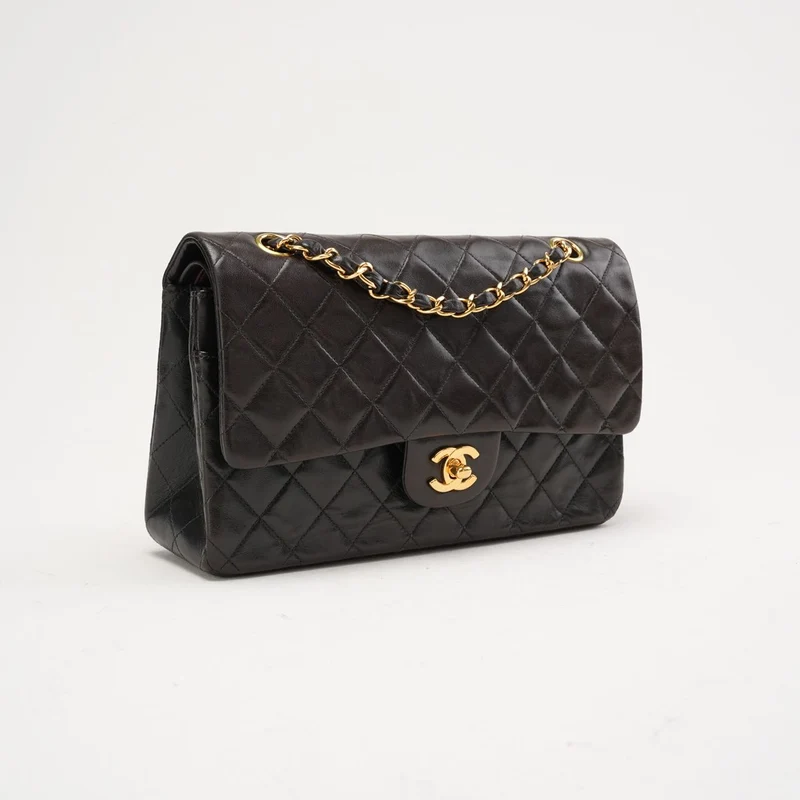 Chanel Vintage Medium Classic Double Flap Leder Schwarz 1999