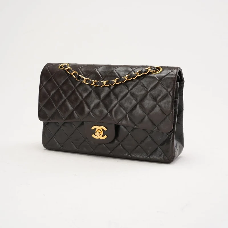 Chanel Vintage Medium Classic Double Flap Leder Schwarz 1999