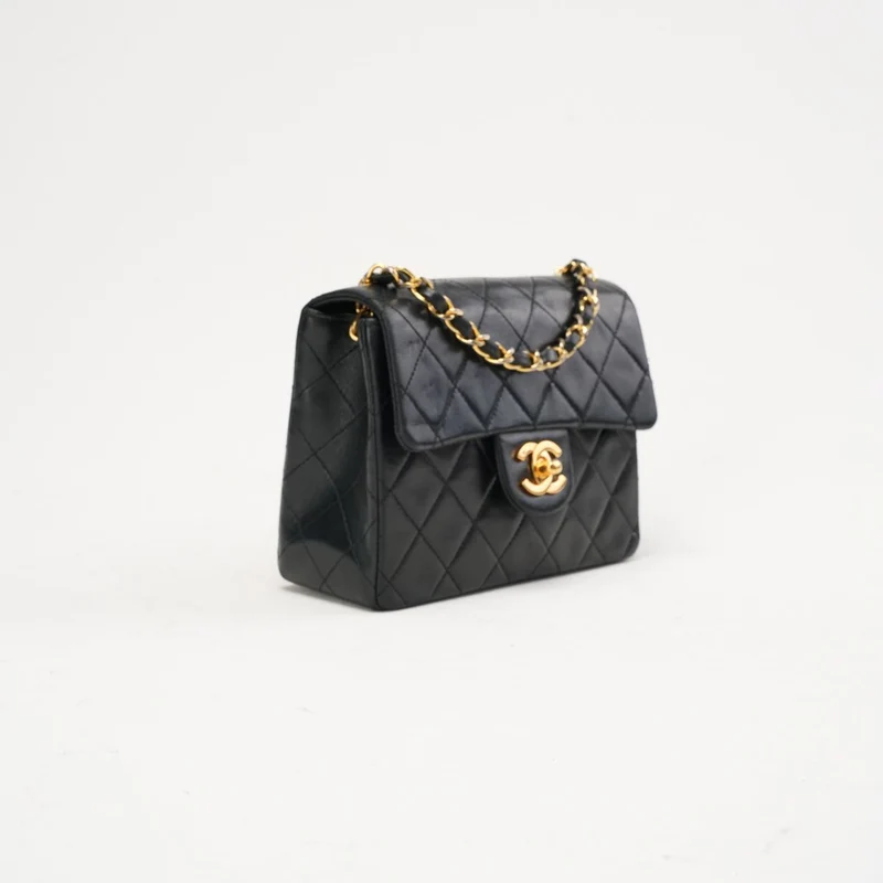 Chanel Vintage Mini Square Classic Flap, Lammleder, Schwarz, 1991