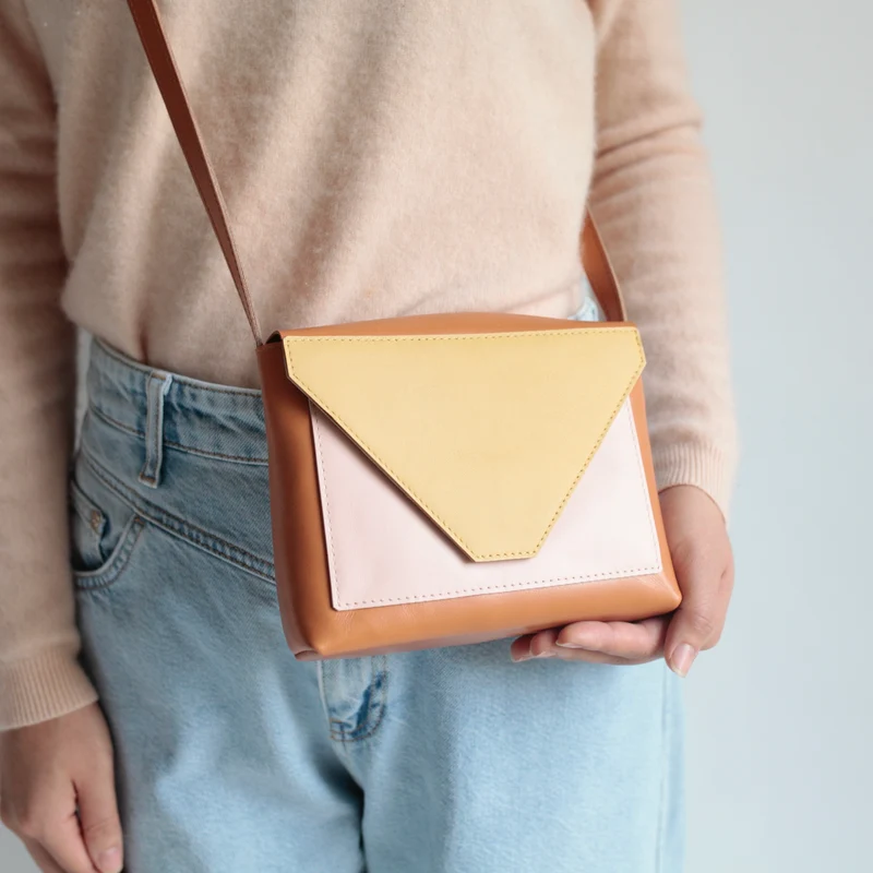 Kleine Handtasche 3TON Camel / Mais / Rose